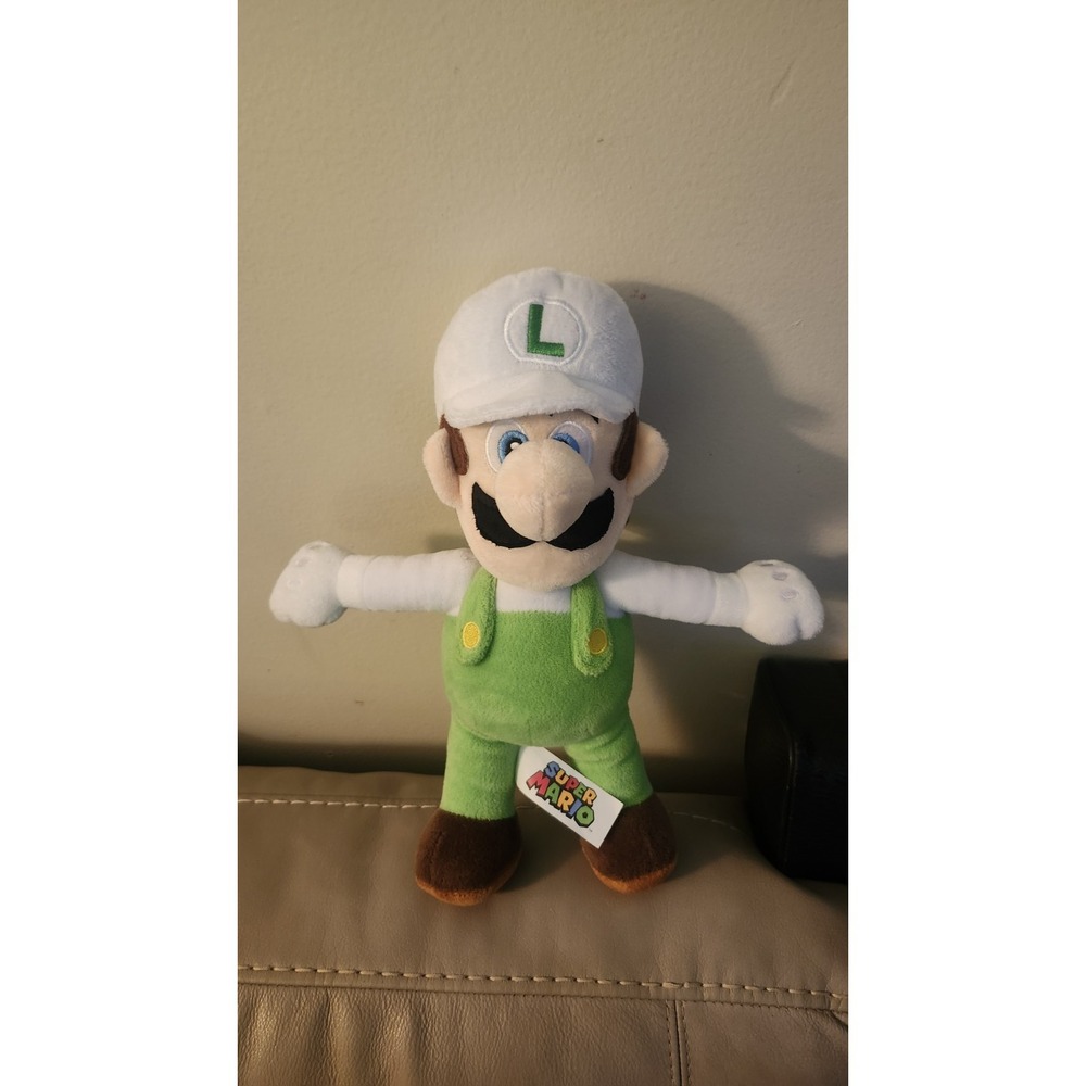large Fire Luigi Nintendo Plush Soft. 12 inches tall.  EUC